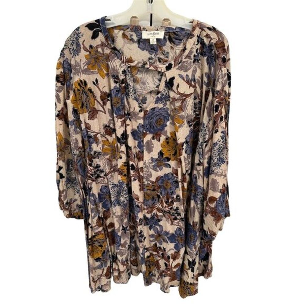 Umgee‎ USA Women's M Beige Floral Knee Length Casual Dress Tunic